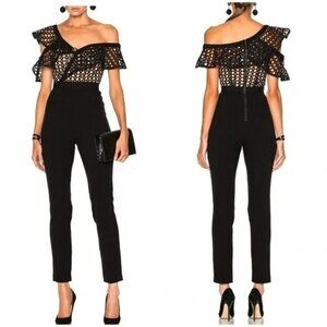 Self-Portrait Lace Frill Jumpsuit Black Size 10 Womens ($575)